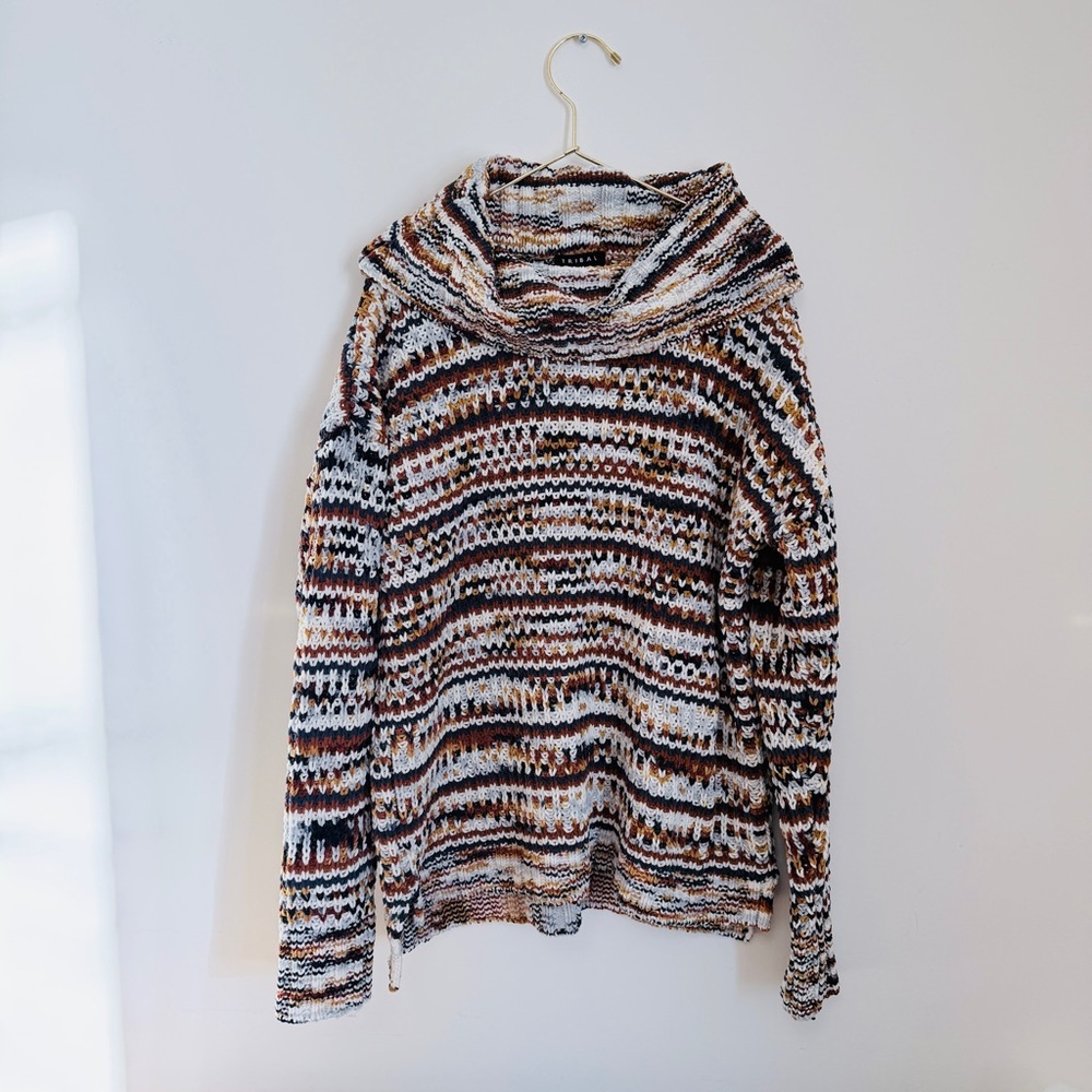 Tribal Super Soft Cowl Neck Light Weight Summer Cabincore Striped Sweater Knit 🧶